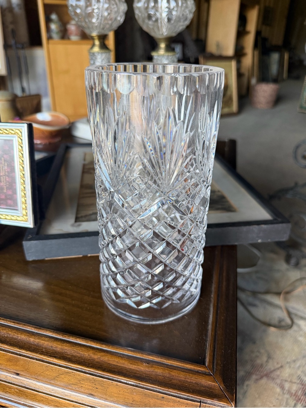 Cut Crystal Patterned Clear Glass Vase - Home Accents